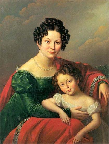 unknown artist Portrait of young woman with her child- Countess of Dyhrn with her child oil painting image
